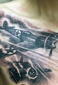 Chest Cool World War II Fighter Tattoo Pattern