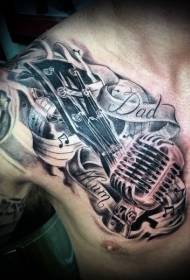 Chest Black Gray Microphone Tattoo Pattern