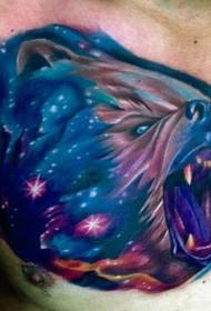 美丽的五彩星空咆哮熊头纹身图案
