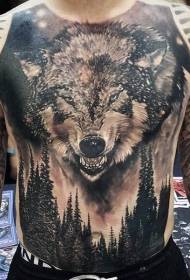 놀라운 흑백 현실적인 스타일 숲 늑대 문신 패턴