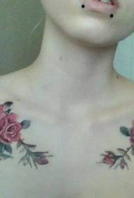 girl's shoulder beautiful pink rose tattoo pattern