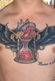 Europe and America chest wings heart hourglass tattoo pattern