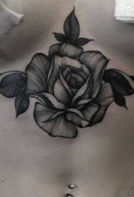 chest sexy point thorn rose tattoo pattern