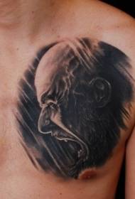 creepy Black screaming man chest tattoo pattern
