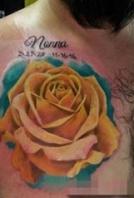 male chest plant rose color tattoo picture  51143 - chest rudder rose European and American letter tattoo pattern