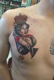 Spades vzor tetování mužské hrudi na rýpadlech a obrázky tetování postavy