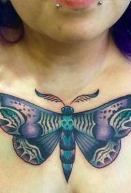 color chest butterfly with human skull tattoo pattern
