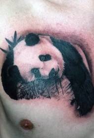 chest cute black and white sad panda tattoo pattern