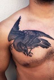 male chest old school black crow tattoo pattern