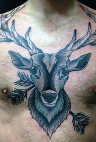 chest new school black arrow and deer tattoo pattern