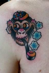 chest color cartoon chimpanzee with smoke tube tattoo pattern