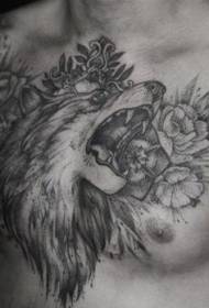 patrón de tatuaxe de lobo negro e peito