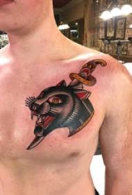 leopárd fej tetoválás férfi mellkasi leopárd és tőr tetoválás kép