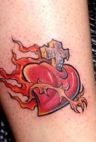 Húðflúrmynstur: Classic Awesome Love Flame Cross Tattoo Pattern Picture