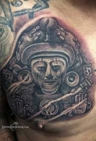 Chest black gray style ancient statue tattoo pattern