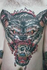 капеща вълча глава татуировка снимка човек гърдите на цветния череп и капеща кръв вълчи главата татуировка снимка