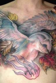 motif de tatouage hibou coloré mignon poitrine