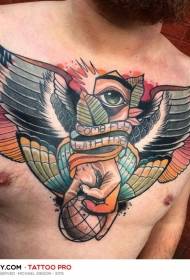 груди стара школа која држи лопту са шаком рука и крила око тетоваже