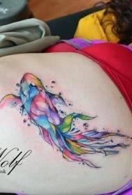 girl chest color splash goldfish tattoo pattern