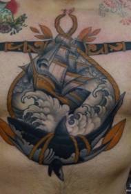 chest European and American shark sailing tattoo pattern