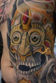 Abdomen and chest Japanese-style color devil mask tattoo pattern