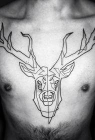 chest black line simple deer head tattoo pattern