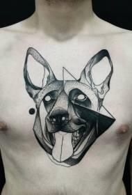 chest sketch style black pricked magical dog head tattoo pattern