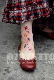 girl's foot color five-pointed star tattoo pattern