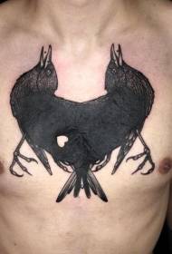 chest not Ordinary design black crow combination tattoo pattern
