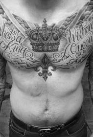 chest beautiful crown letter cloud tattoo pattern