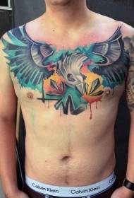 patrón de tatuaxe de aves de cor moderna de estilo moderno de peito