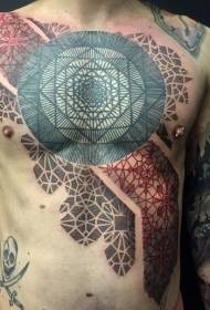 brusto kaj abdomeno Pentritaj linioj kun geometriaj ornamaĵoj tatuaje