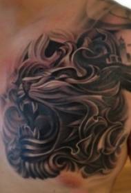 fiúk a mellkason a fekete szürke vázlatpont tüske készségek uralkodó oroszlánfej tetoválás képeket