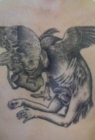 Engraving Style Black Strange Monster Tattoo Pattern