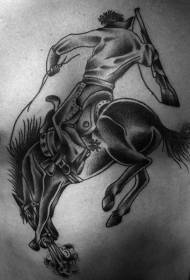 Motivo per tatuaggi in denim e cavallo bianco e nero a tema petto occidentale