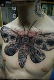 chest illustration style big butterfly with skull tattoo pattern