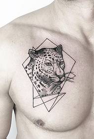 chest European and American leopard point tattoo geometric line tattoo pattern