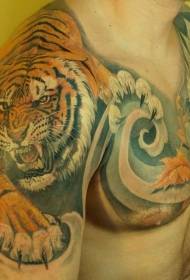 Halv-asiatisk stil flerfarvet realistisk tiger dragon tatoveringsmønster