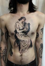 chest black European and American old woman with harp tattoo pattern