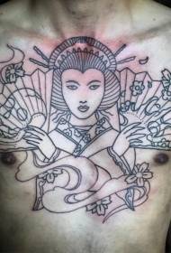 maschile boobs stile asiatico nero geisha fan mudellu di tatuaggi