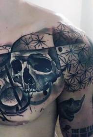 bryst realistisk svart ask med tatoveringsmønster fra timeglass