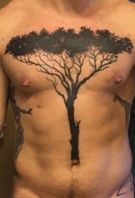 टॅटू छाती नर मुले छाती काळा मोठा झाड टॅटू चित्र