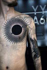 chest personality dark sun tattoo pattern