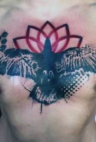 pettu corvo neru è mudellu di tatuaggi di loto rossu