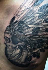 chest exquisite black Indian skull with arrow tattoo pattern