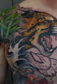chest traditional tiger bamboo painted tattoo pattern