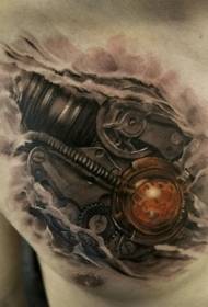 mecànic de pit negre amb patró de tatuatge d'esfera groga