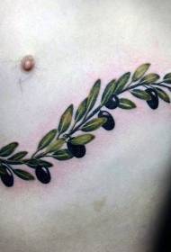 wzór tatuażu w klatce piersiowej zielony naturalny gałązka oliwna