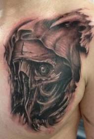 wzór tatuażu śmieszne czarny potwór czaszki w klatce piersiowej