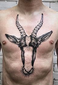 chest European and American wildebeest head thorn tattoo pattern